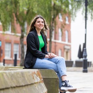 Former Derby College student Melissa sat outside of The Roundhouse